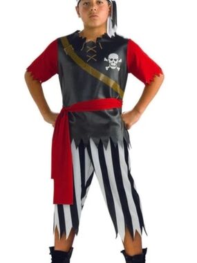 NEW- Boys Black, Red & White Pirate  Costume, Medium 8-10 Kids- Rubie's